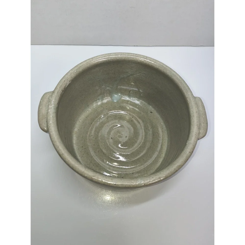 Vintage Handmade Art Pottery Serving Bowl Sage Green Artist Signed 6.5